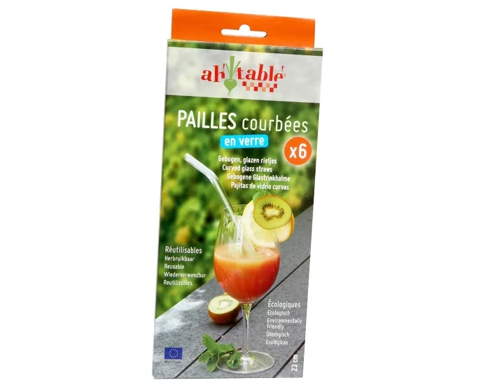 Paille courbées en verre x6